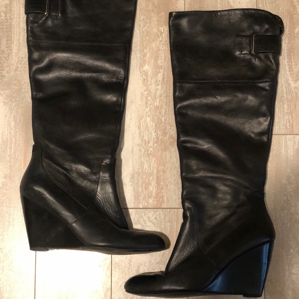 Black Nine West wedge boots